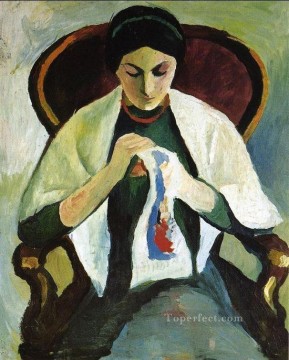  esposa Lienzo - Mujer bordando en un sillón Retrato de la esposa del artista August Macke